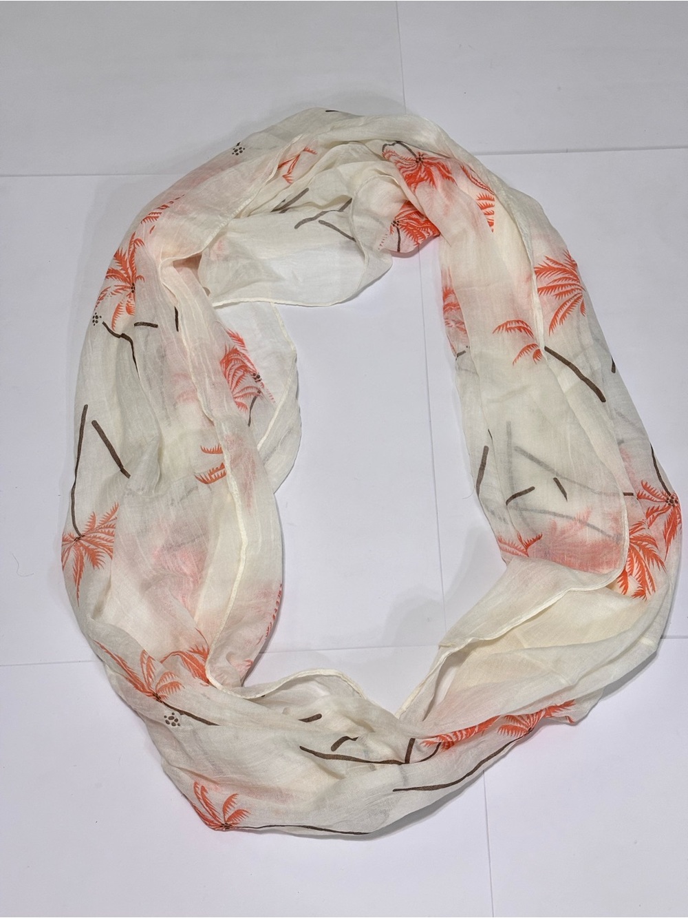 Lightweight Cream & Coral Palm Print Scarf